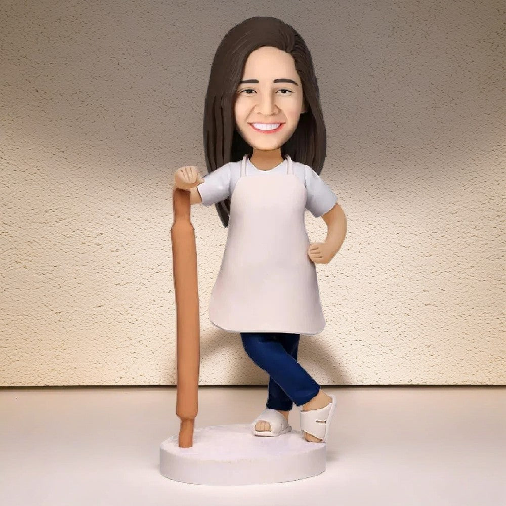 Female Pastry Chef Custom Bobblehead With Engraved Text