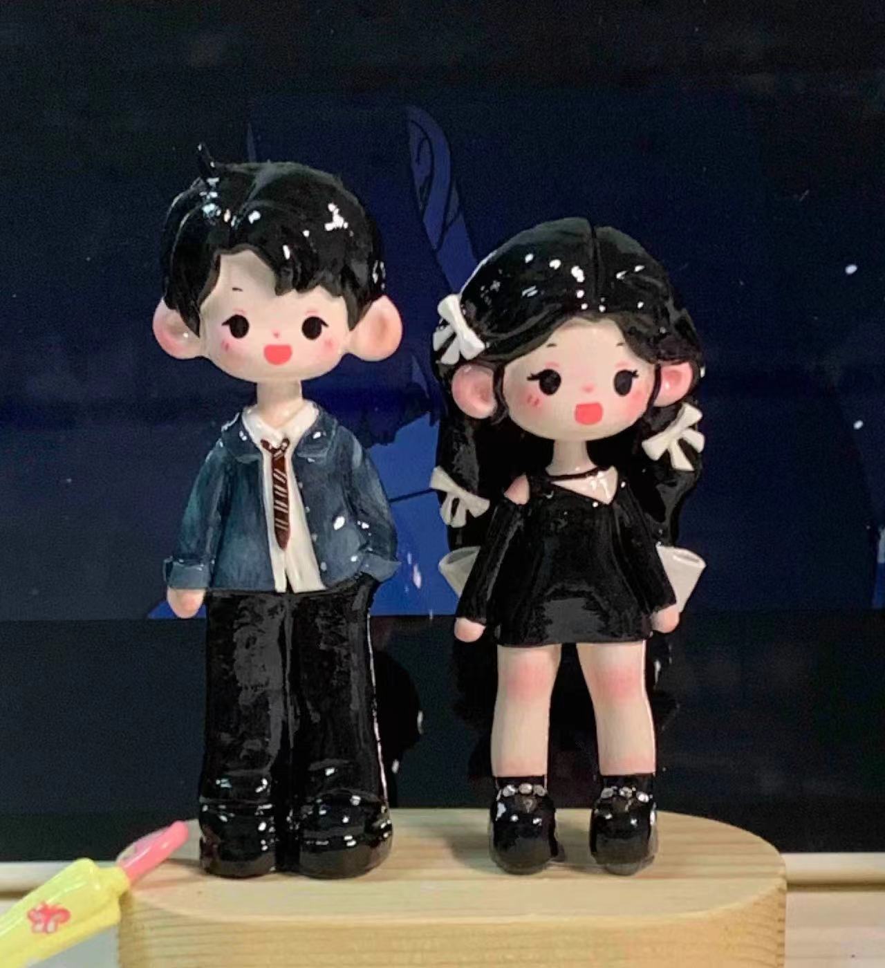 (Super cute mouth-less style) Valentine's Day gift Q version full-body custom couple doll