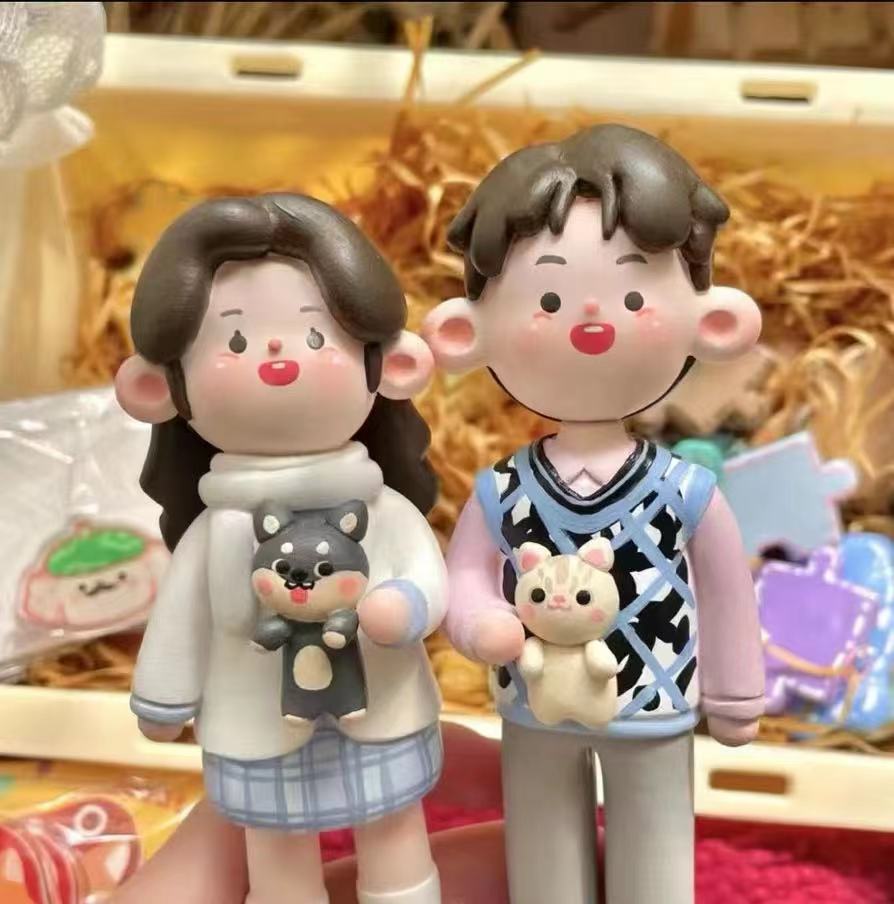 (Super cute mouth-less style) Valentine's Day gift Q version full-body custom couple doll