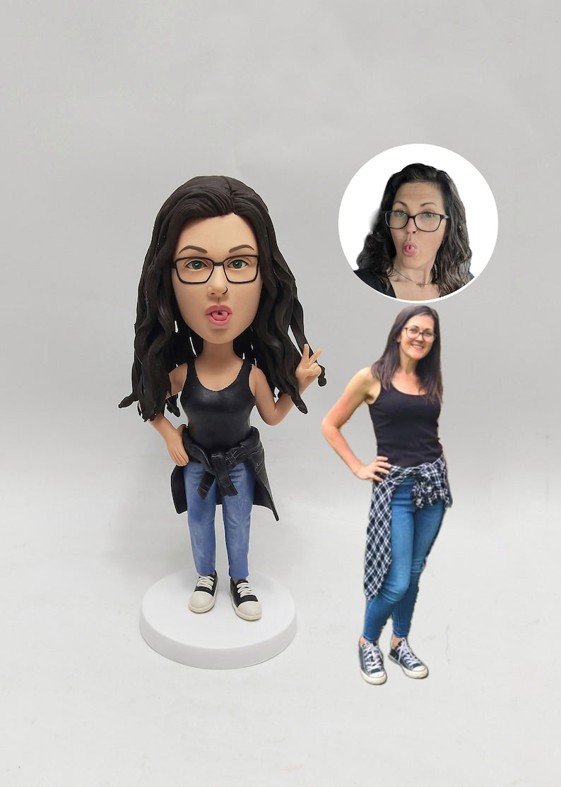 Fully Customizable Female 1 Person Custom Bobblehead With Engraved Text