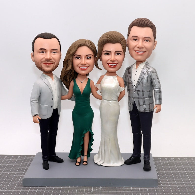 Fully Customizable 4 person Custom Bobblehead With Engraved Text