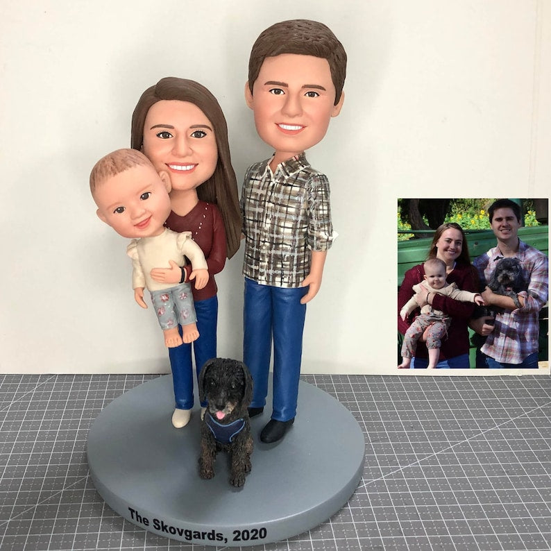 Fully Customizable 3 person Custom Bobblehead With Engraved Text