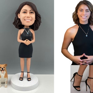 Fully Customizable Woman And Pet Custom Bobblehead With Engraved Text