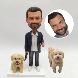 Fully Customizable Man And Pet Custom Bobblehead With Engraved Text