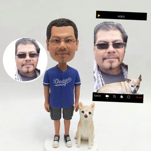 Fully Customizable Man And Pet Custom Bobblehead With Engraved Text