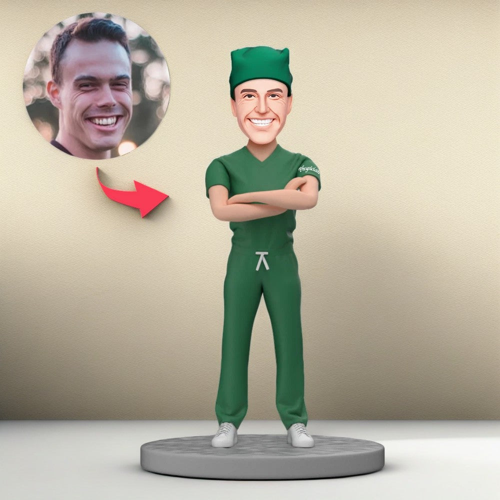 Custom Face Bobbleheads Physician in Surgical Gown