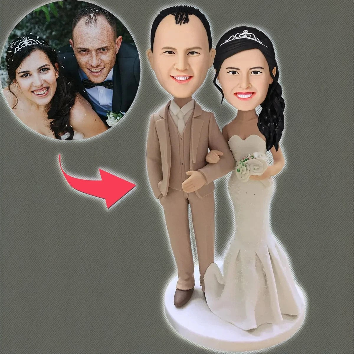 Wedding With Creamy White Suit Custom Bobblehead With Engraved Text