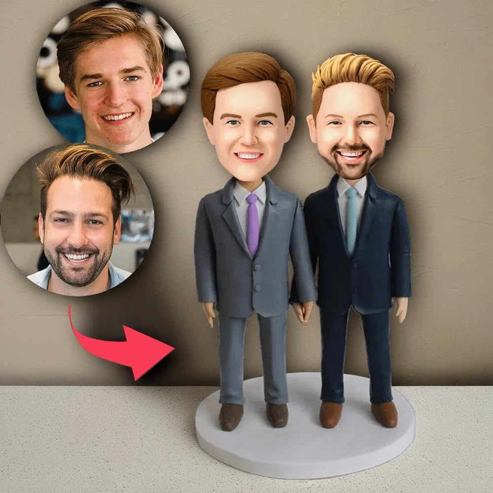 Same-sex Male Couple Custom Bobblehead With Engraved Text