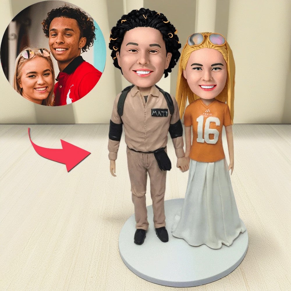 Casual Couple Custom Bobblehead With Engraved Text