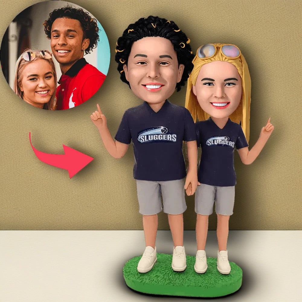 Football Fans Couple Custom Bobblehead With Engraved Text