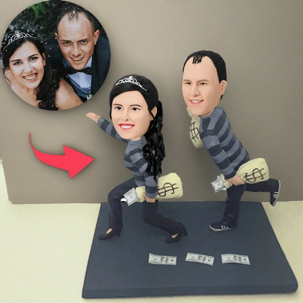 Funny Robbers Couple Custom Bobblehead With Engraved Text