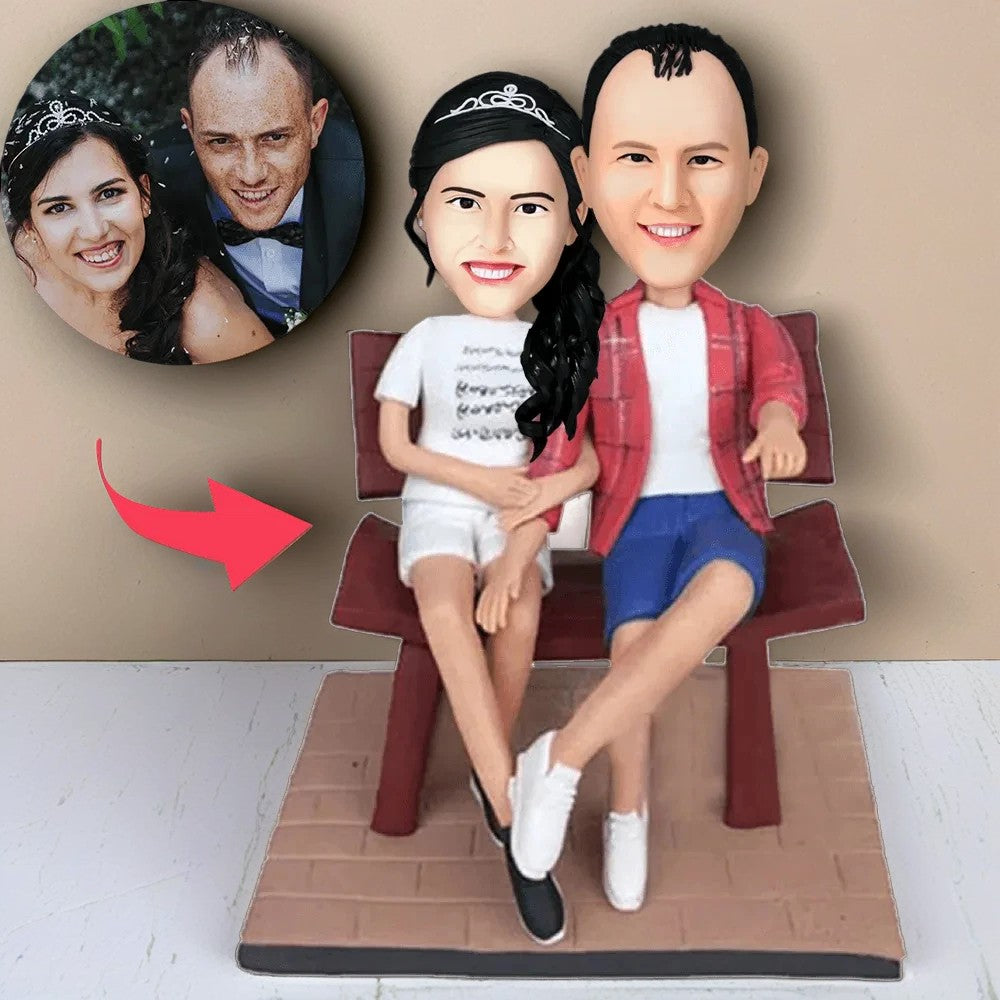 Couple In The Chair Custom Bobblehead With Engraved Text