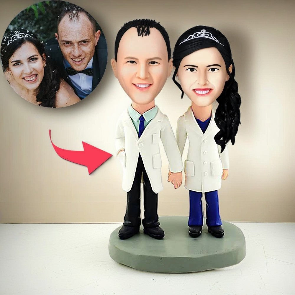 Doctors Couple Custom Bobblehead With Engraved Text