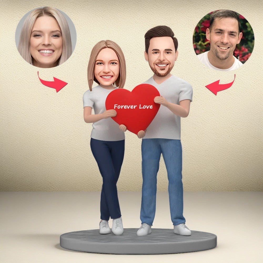 Gift For Couple Custom Bobblehead Couple Holding Red Heart