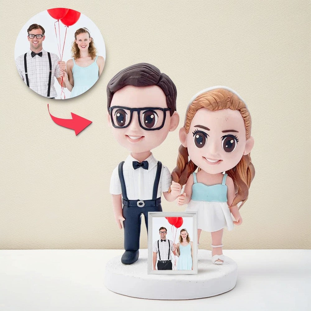 Valentine's Day Gift Q Version Full Body Custom Couple Bobblehead with Original Photo