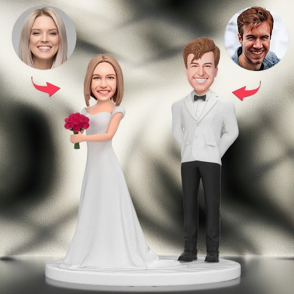 Couples Taking Over The Bouquet Custom Bobblehead With Engraved Text