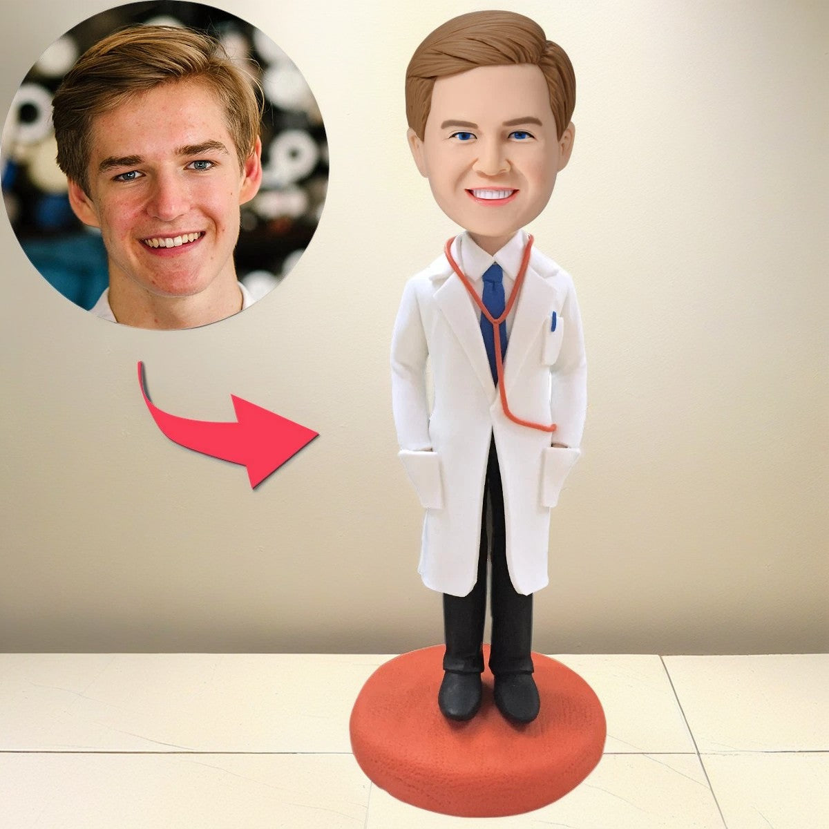 Doctor With Lab Coat Custom Bobblehead With Engraved Text