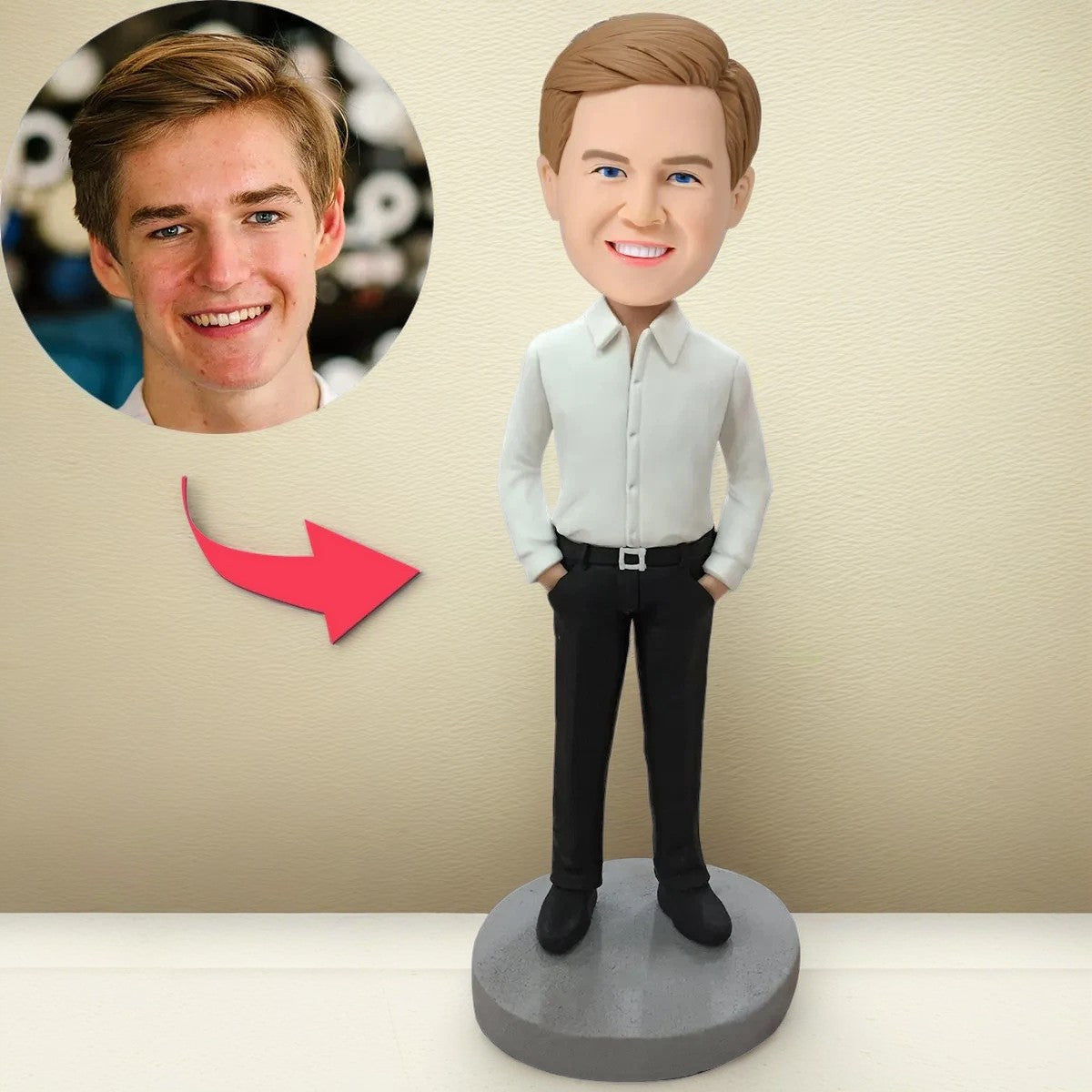 Business White Shirt Male B Custom Bobblehead With Engraved Text