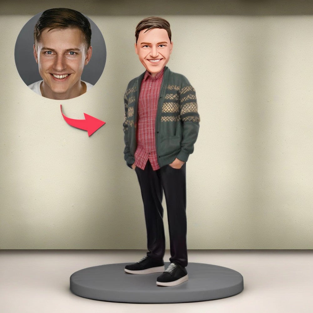 Christmas Gift for Him Custom Bobble Head Man Wearing Christmas Sweater