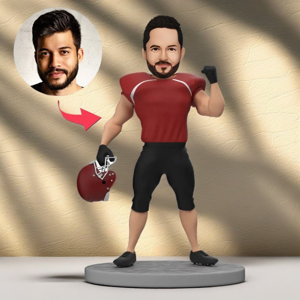 Custom Bobblehead American Football Player Holding Helmets Ready to Participate in The Game