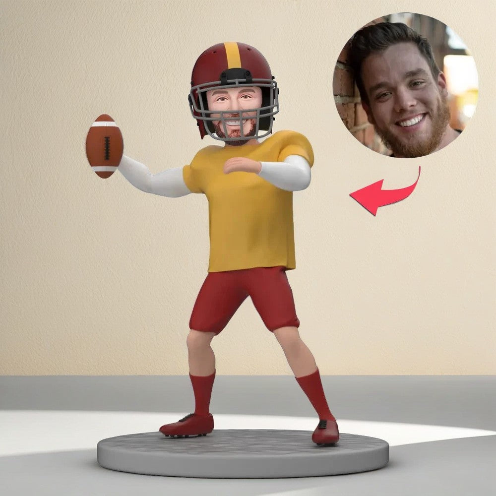 Football Player Custom Bobblehead Player Preparing to Pass The Ball