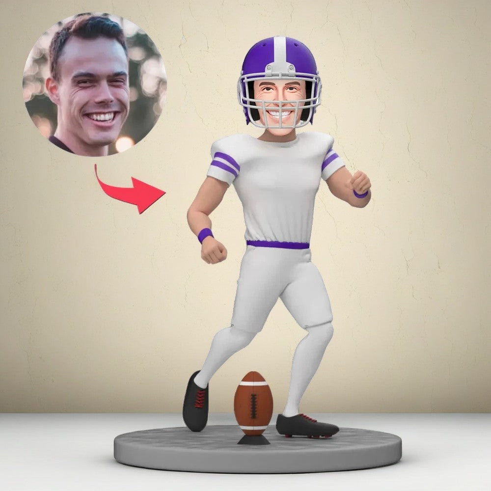 American Football Player Custom Bobblehead Player Getting Ready to Kick the Ball