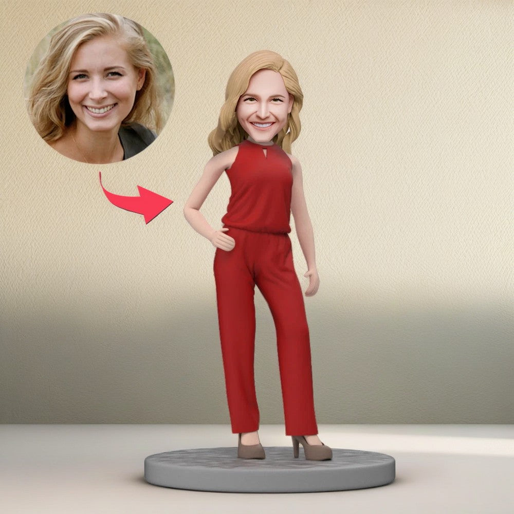 Fashion Lady in Red Custom Bobbleheads with Engraved Text Gift for Mom