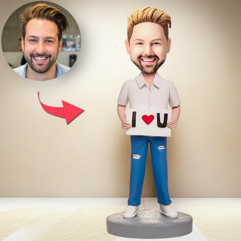 Male I LOVE U Custom Bobblehead With Engraved Text