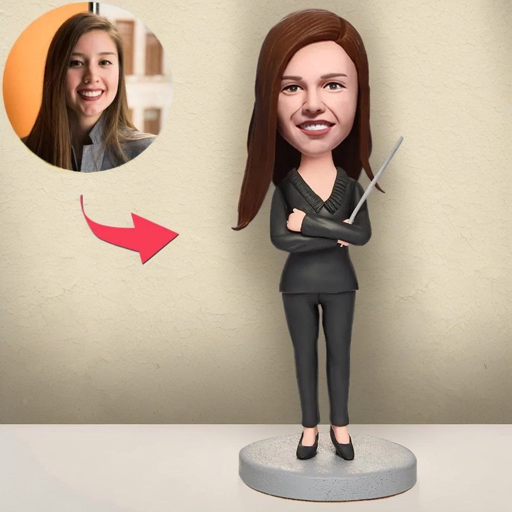 Female Teacher Lecturing Custom Bobblehead With Engraved Text