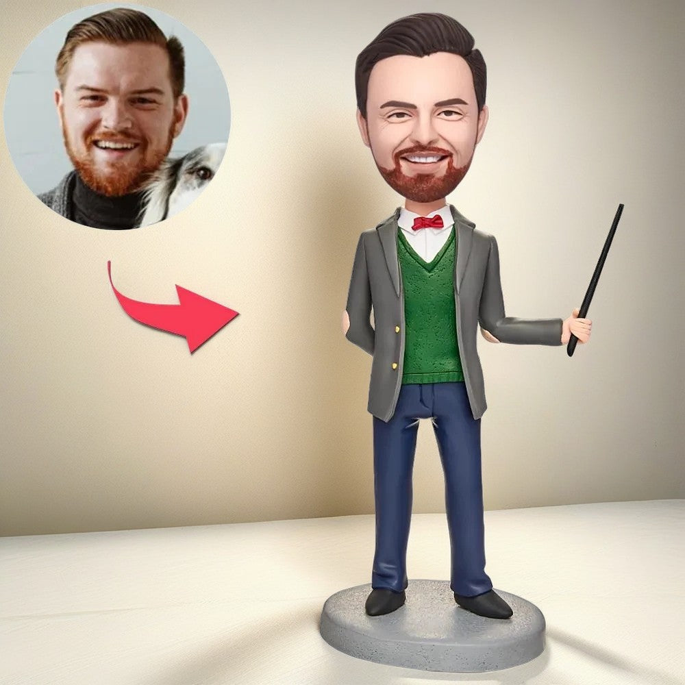 Male Teacher Lecturing Custom Bobblehead With Engraved Text