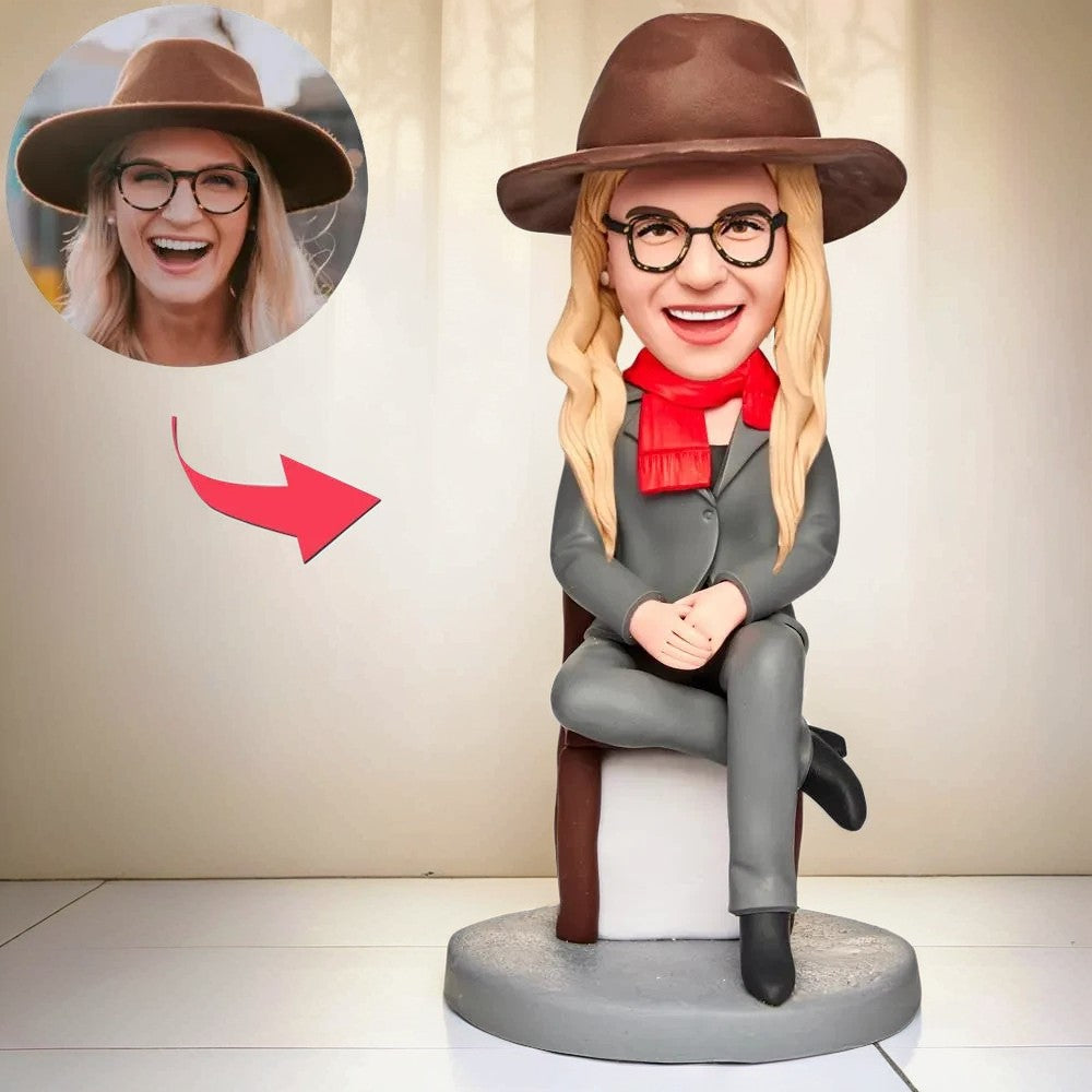 Female Professor Holding Apple And Book Custom Bobblehead With Engraved Text