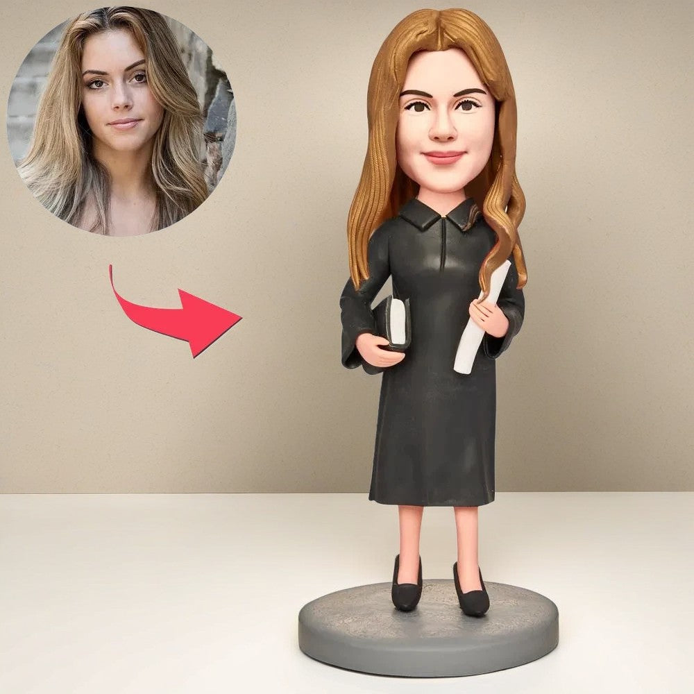 Female Professor Holding Certificate And Book Custom Bobblehead With Engraved Text