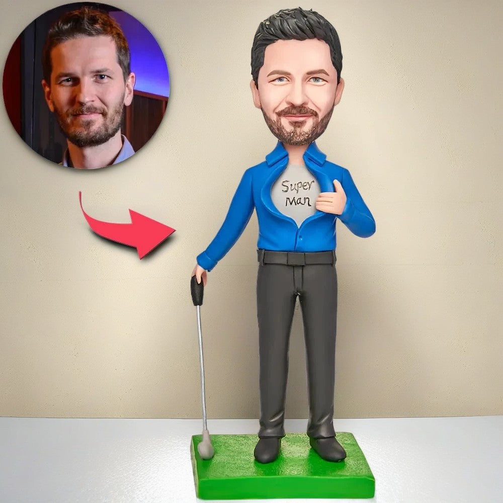 Business Men's Golf Custom Bobblehead Engraved with Text