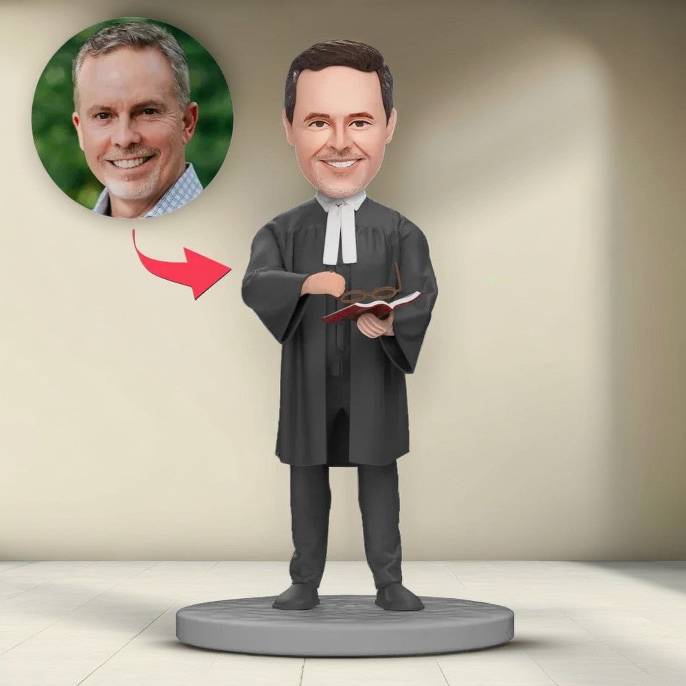 Lawyer Reading a Book with Glasses Custom Bobblehead Engraved with Text