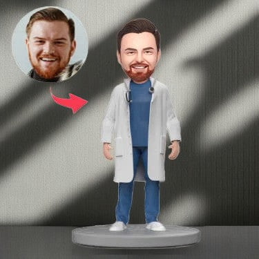 Surgical Surgeon's White Coat Custom Bobblehead With Engraved Text