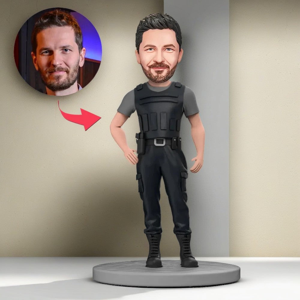 Police in Bullet-proof Vests Custom Bobblehead With Engraved Text