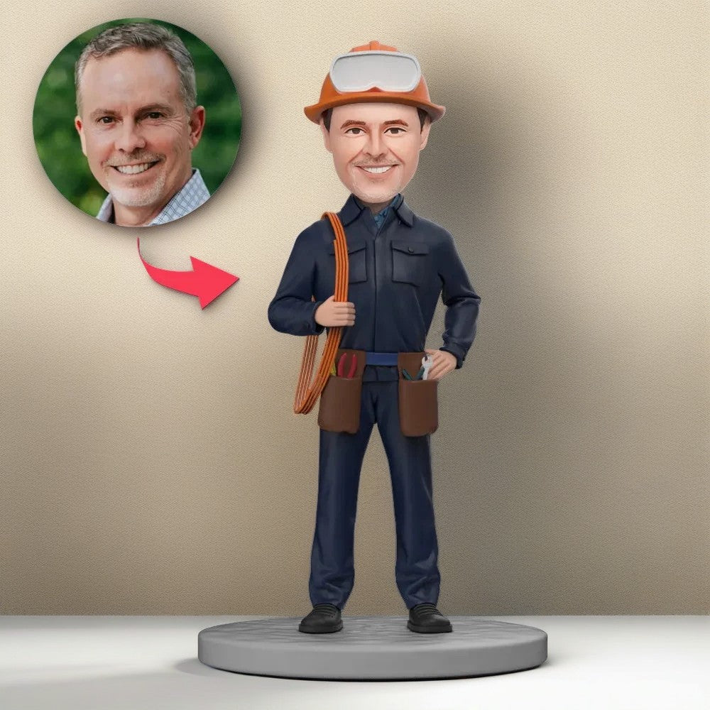 Mechanical Engineers with Cables and Kits Custom Bobblehead With Engraved Text