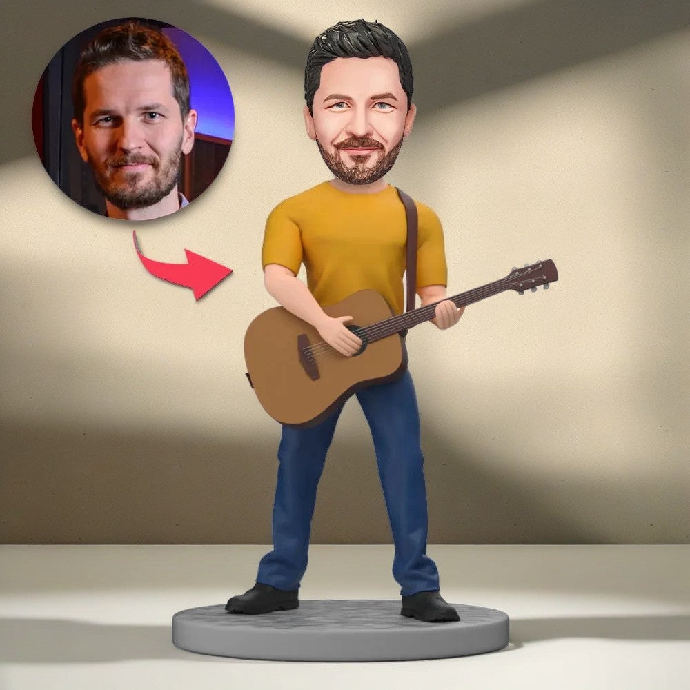 Male Singer with Guitar Custom Bobblehead With Engraved Text