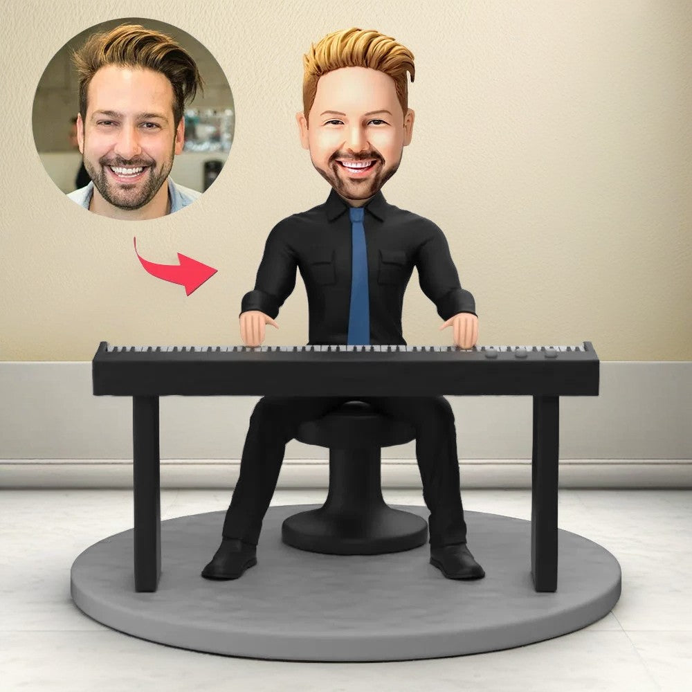 Handsome Male Keyboard Player Custom Bobblehead With Engraved Text