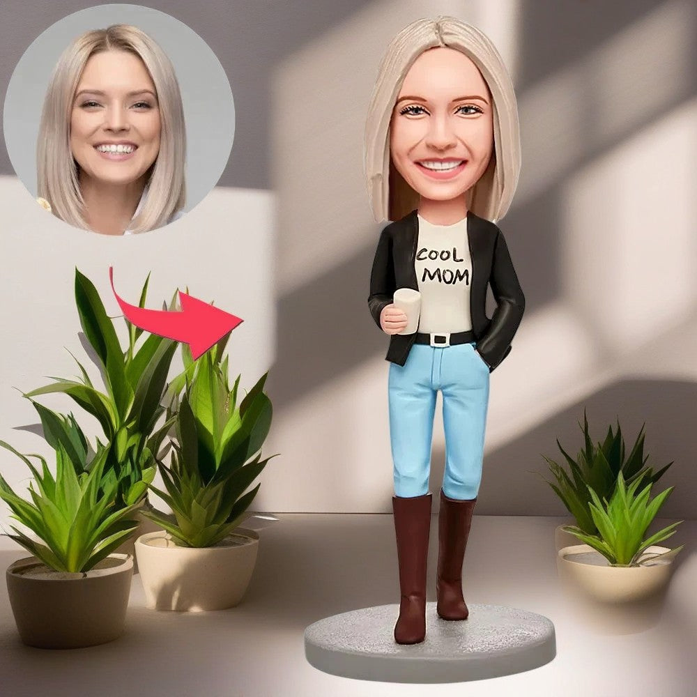 Cool Mom with Coffee Custom Bobblehead With Engraved Text