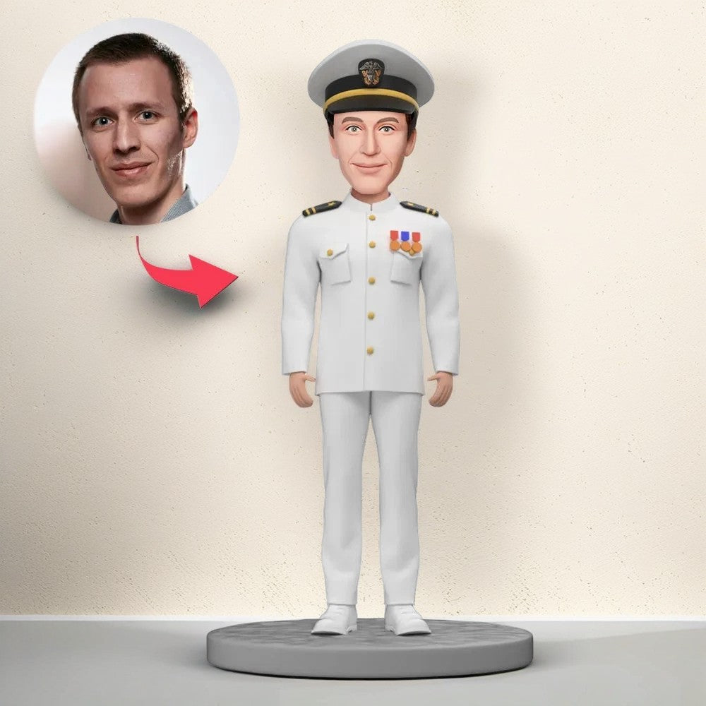 Custom Navy Bobblehead With Engraved Text - Naval Officer in Uniform