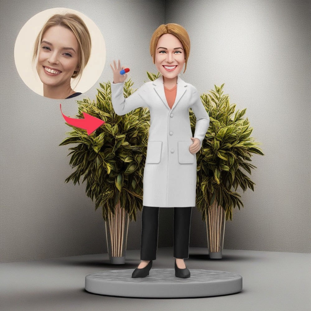 Custom Doctor Bobblehead Female Pharmacist Holding Pill Bobblehead