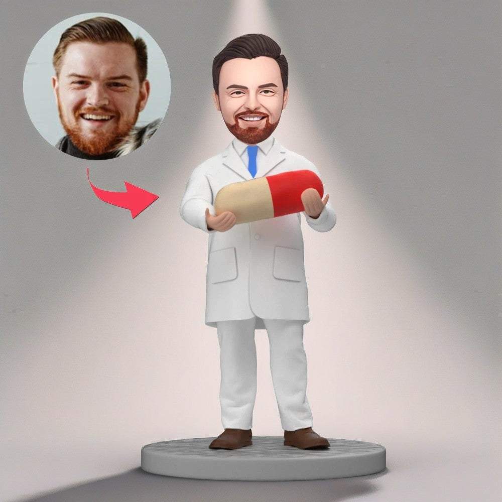 Custom Doctor Bobblehead Male Pharmacist Holding Pill Bobblehead