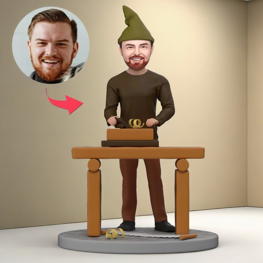 Custom Bobblehead Carpenter Working at Workbench