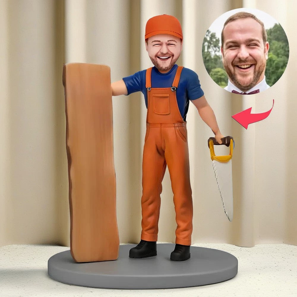 Custom Bobblehead Carpenter/Architect Holding Tools and Wood