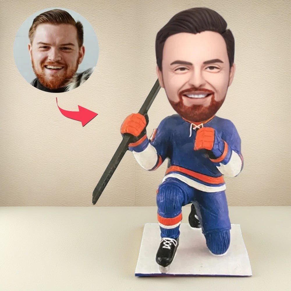 Custom Bobblehead Hockey Player Kneeling on The Ground Celebrating