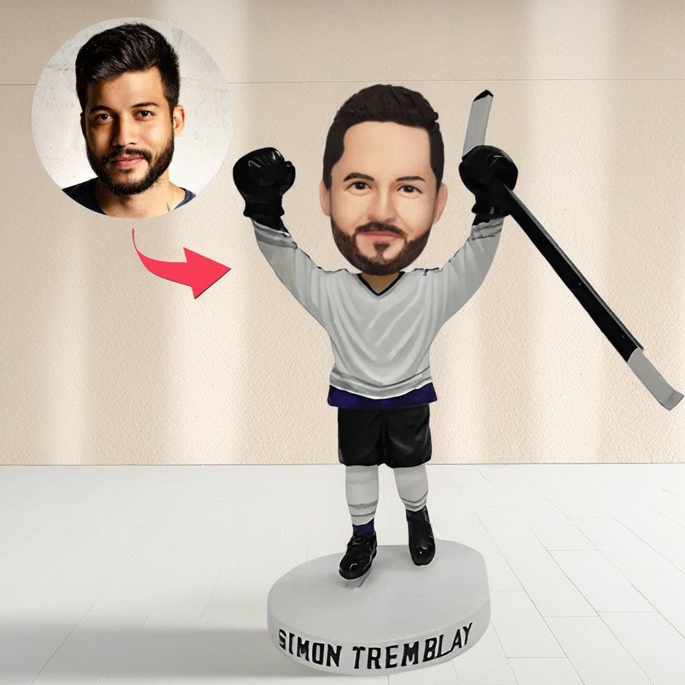 Snowball Tournament Custom Hockey Bobblehead Players Raising Hands in Celebration