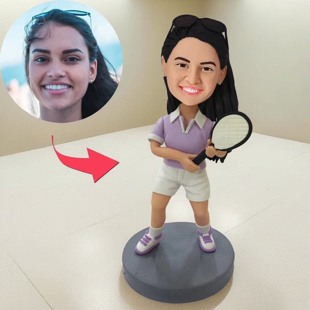 Tennis Player Custom Bobblehead With Engraved Text