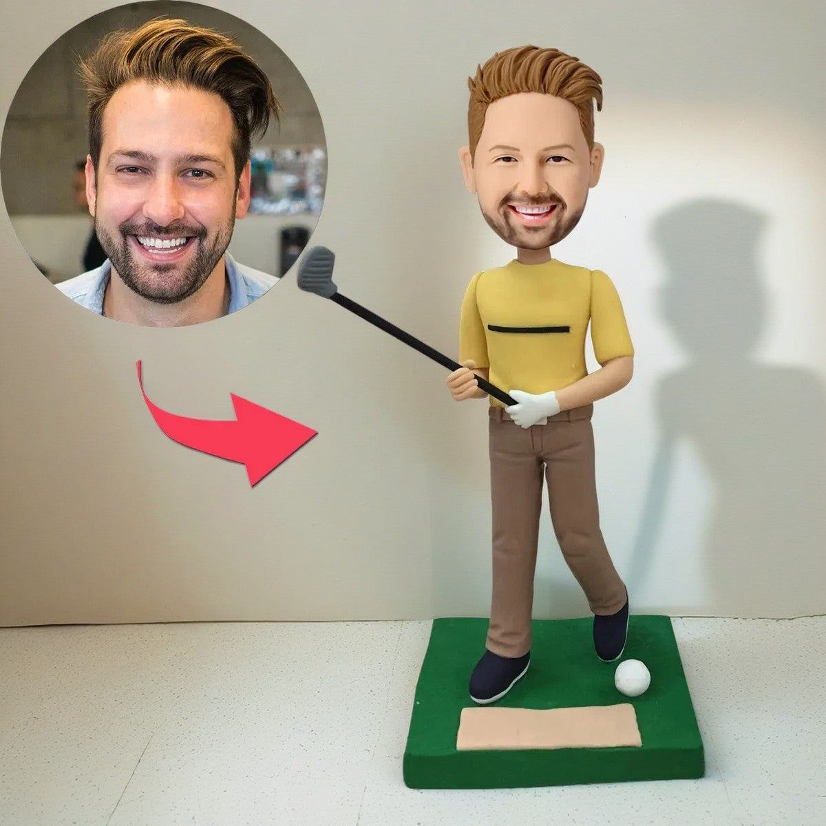 Golfer Swinging His Club Custom Bobblehead With Engraved Text