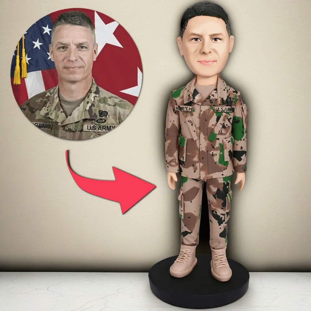 Male Soldier Custom Bobblehead With Engraved Text